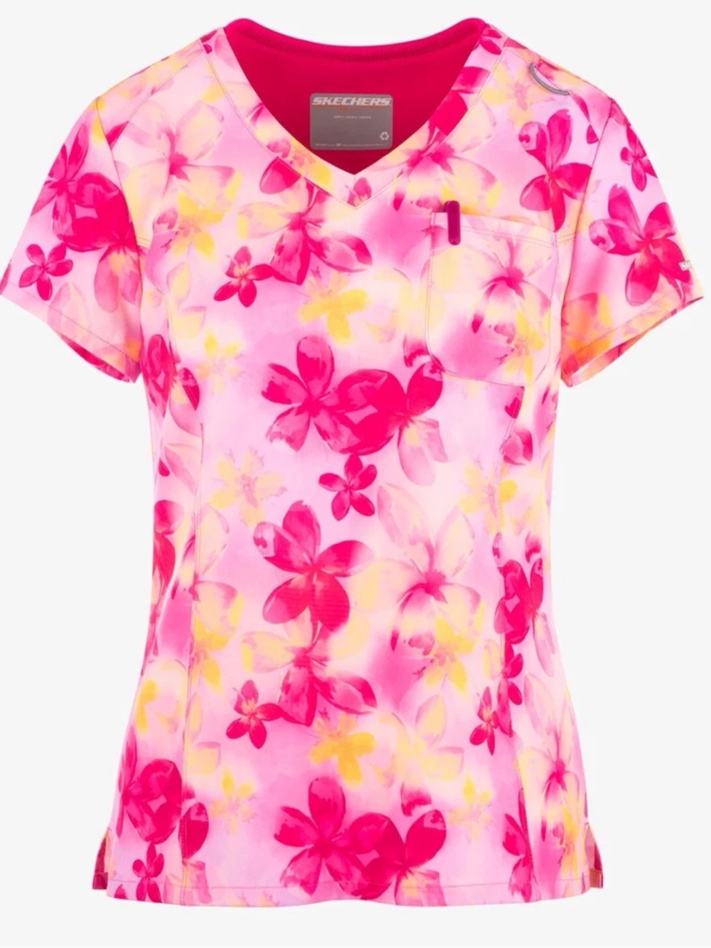 Skechers Women’s Pink Floral V-Neck Scrub Top